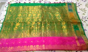 Vibrant Pink Silk Saree with Gold Border