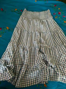 gingham print long skirt