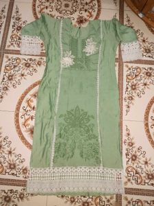 Elegant Light Green Cotton Embroidered Suit Set