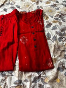 Elegant Red Kurta Set with Embellishments