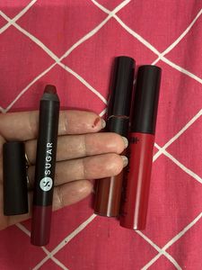 Set Of 3 lipisticks,pink,mehrune,brown