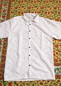 White Patterned Button-Down Shirt