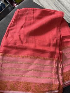 Elegant Pink Saree with Golden Border