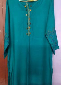 Teal Kurti with Embroidered Sleeves