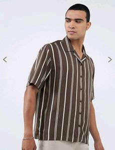 Westside Men's Brown Striped Short Sleeve Shirt