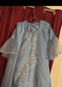 Elegant Blue Embroidered Kurta with Flared Sleeves