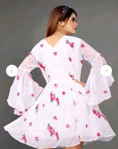 White floral bell sleeve dress