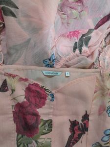 Pink Floral Puff Sleeve Midi Dress
