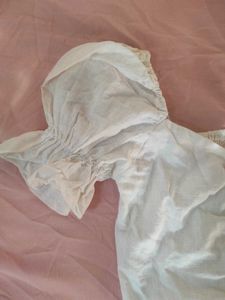 White Ruched Puff Sleeve Crop Top