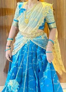 Blue  Lehenga Choli pure gold zari silk