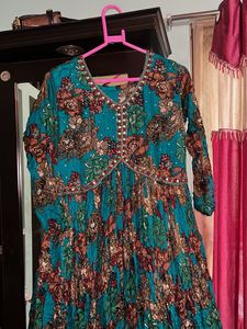 Teal Floral Print Maxi Gown