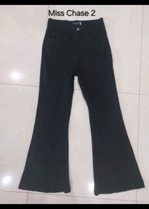Black stretch flared denim jeans pants