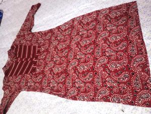 Maroon Printed Cotton Kurta
