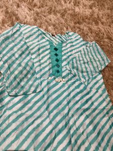 Teal &amp; White Striped Kurta Set (women's)