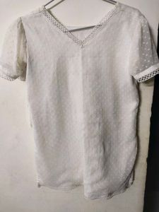 Sheer White Polka Dot V-Neck Top