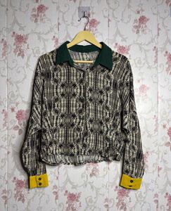 Retro Floral Print Collared Shirt
