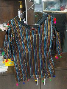 Boho Striped Blouse with Tassels