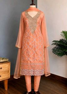 Elegant Peach Embroidered Kurta Set
