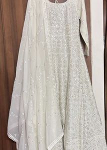 White Anarkali Gown with Dupatta