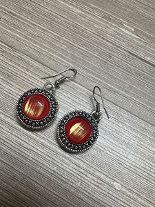 Red &amp; Gold Round Dangle Earrings
