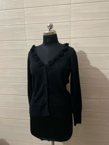 Korean imported Black Button-Up Cardigan with Flor