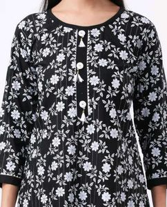 Elegant Black &amp; White Floral Kurta Set
