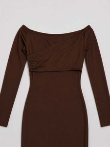 Chic Brown Off-Shoulder Long Sleeve Dress