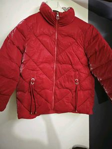 Chic Red Puffer Jacket with Heart Quilt
