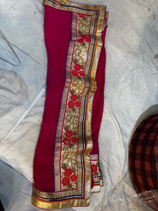 Pink Saree with Floral Embroidery