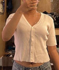 Ribbed Knit Button-Up Top
