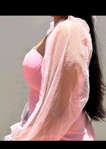 Pink Dress with Sheer Sleeves