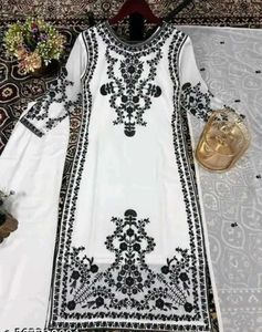 Elegant White &amp; Black Embroidered Kurta Set