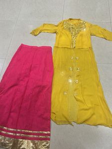 Beautiful Yellow Kurta Set with Pink Skirt