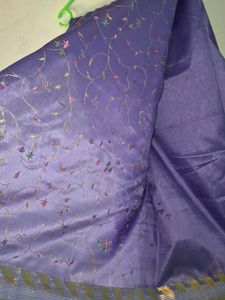 Elegant Purple Saree with Golden Border