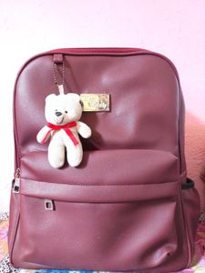Maroon Backpack with Teddy Charm