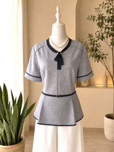 Imported Chic Grey Blouse with Bow Detail