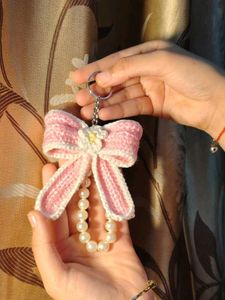 Cute Crochet Bow Keychain with Pearls🥰