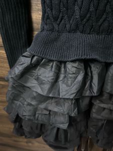 Chic Black Textured Knit Ruffle Dress