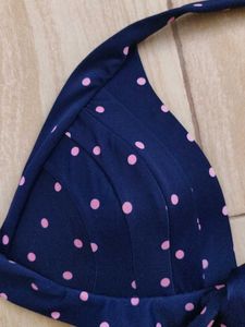 Navy Polka Dot Bikini Top