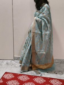 Elegant Blue Saree with Gold Print
