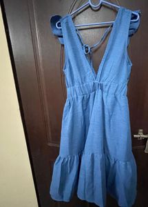 Blue Ruffle V-Neck Dress