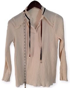 Cream Ruffle Trim Ribbon Tie Blouse