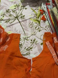 Beautiful Orange Embroidered Saree