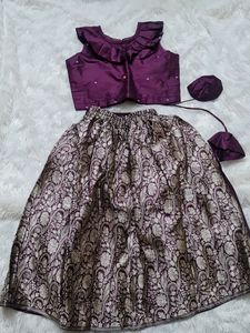 Purple Silk Crop Top Skirt - 1-2.5y