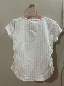Chic White Striped Crop Top with Rose Detail
