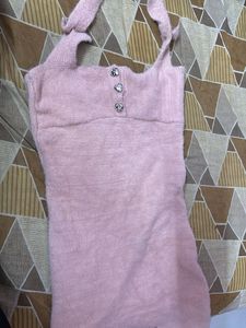 Chic Pink Fuzzy Halter dress