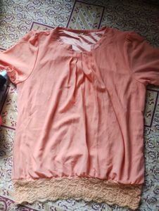 Peach Lace Trimmed Top