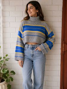 Striped Turtleneck Cropped Sweater