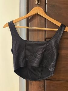 Black Faux Leather Corset Top