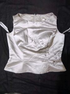 Elegant White Embellished Peplum Top